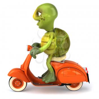 Royalty Free Clipart Image of a Turtle on a Scooter