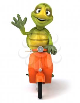 Royalty Free Clipart Image of a Turtle on a Scooter Waving