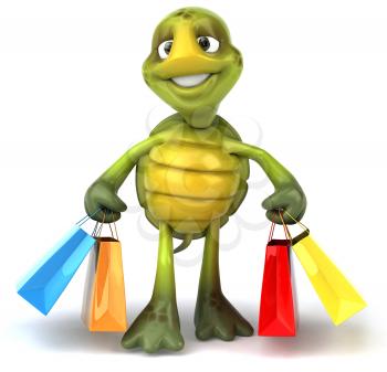 Royalty Free 3d Clipart Image of a Turtle Carrying Shopping Bags