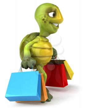 Royalty Free 3d Clipart Image of a Turtle Carrying Shopping Bags