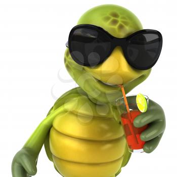 Royalty Free 3d Clipart Image of a Turtle Wearing Sunglasses and Sipping a Drink