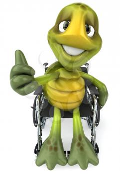 Royalty Free Clipart Image of a Turtle in a Wheelchair Giving a Thumbs Up