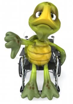 Royalty Free Clipart Image of a Turtle in a Wheelchair Giving a Thumbs Down
