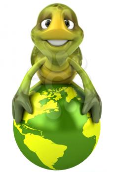 Royalty Free 3d Clipart Image of a Turtle Sitting on a Green Globe