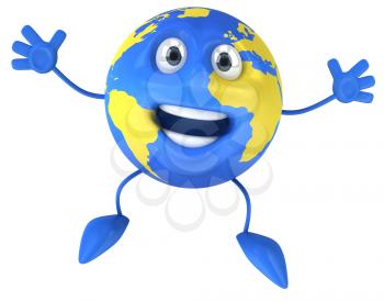 Royalty Free Clipart Image of a Jumping Blue World