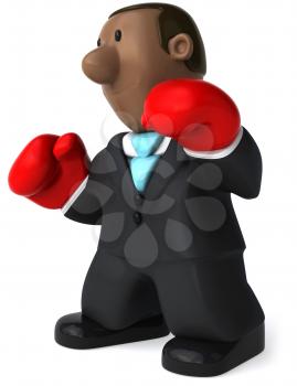 Royalty Free Clipart Image of an African American Businessman in Boxing Gloves