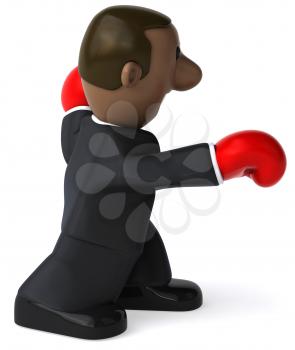 Royalty Free Clipart Image of an African American Businessman in Boxing Gloves
