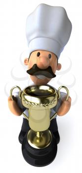 Royalty Free Clipart Image of a Chef With a Trophy