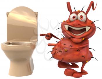 Royalty Free Clipart Image of a Germ Beside a Toilet