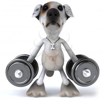 Royalty Free Clipart Image of a Dog With Weights