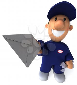 Royalty Free Clipart Image of a Mechanic With a Letter