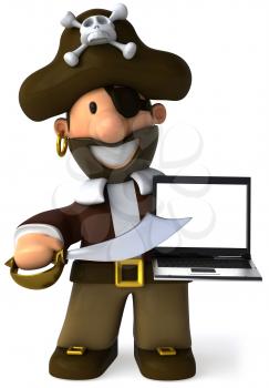 Royalty Free Clipart Image of a Pirate With a Computer