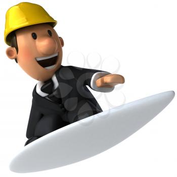 Royalty Free Clipart Image of a Man in a Hardhat and Suit on a Surfboard