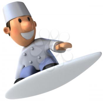Royalty Free Clipart Image of a Baker on a Surfboard