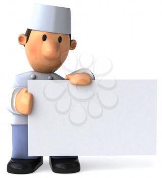 Royalty Free Clipart Image of a Baker With a Sign