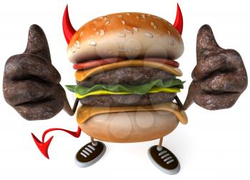 Royalty Free Clipart Image of a Devil Burger Giving a Thumbs Up