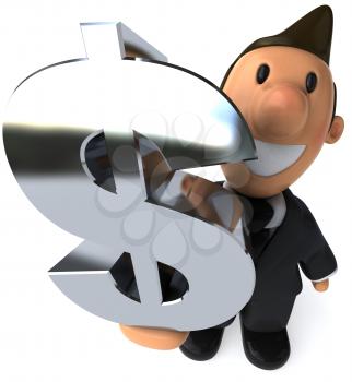 Royalty Free Clipart Image of a Businessman Holding a Dollar Sign