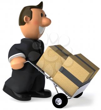 Royalty Free Clipart Image of a Businessman Moving Boxes