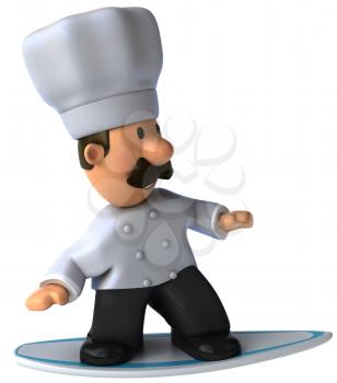 Royalty Free Clipart Image of a Chef on a Surfboard