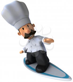 Royalty Free Clipart Image of a Chef on a Surboard