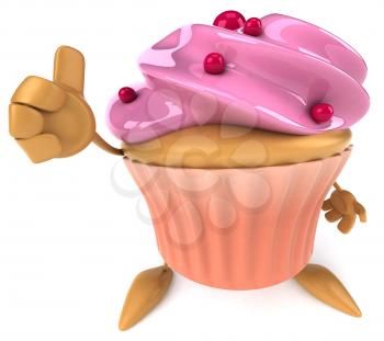 Royalty Free Clipart Image of a Cupcake Giving a Thumbs Up