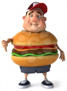 Royalty Free Clipart Image of a Sad Overweight Man With a Burger Belly