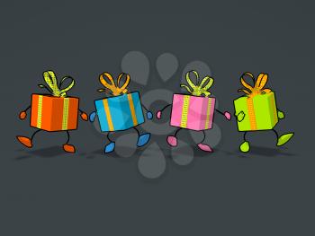 Royalty Free Clipart Image of Walking Presents
