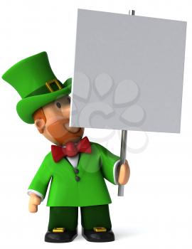 Royalty Free Clipart Image of a Leprechaun With a Placard