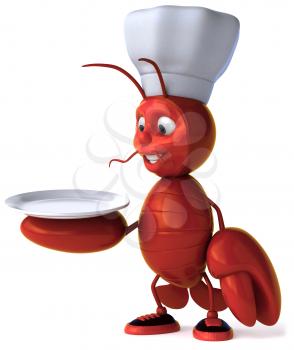 Royalty Free Clipart Image of a Lobster Chef With a Plate