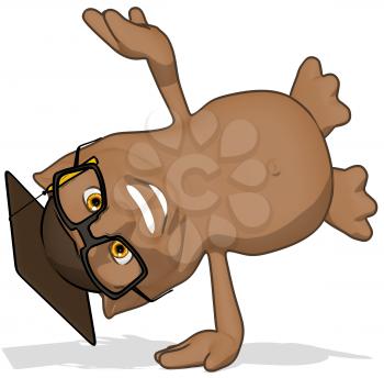 Royalty Free Clipart Image of an Owl Professor Doing a Handspring