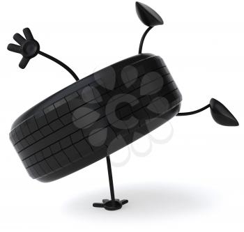 Royalty Free Clipart Image of a Tire Doing a Handstand