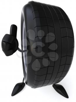 Royalty Free Clipart Image of a Tire Giving a Thumbs Up