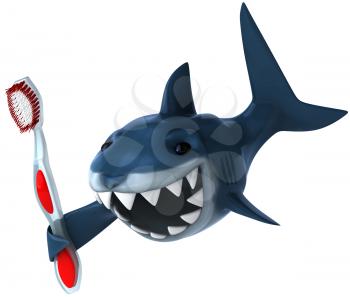 Royalty Free Clipart Image of a Shark With a Toothbrush