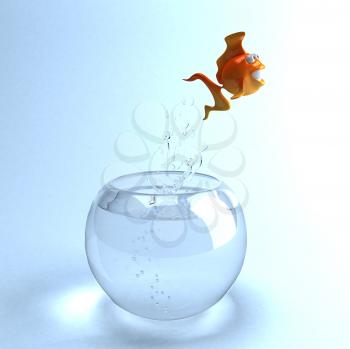 Royalty Free Clipart Image of a Fish Jumping Out of a Fishbowl