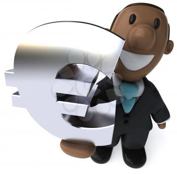 Royalty Free Clipart Image of a Black Businessman Holding a Euro