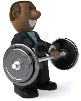 Royalty Free Clipart Image of an African American Businessman Lifting Weights