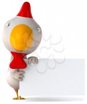 Royalty Free Clipart Image of a Chicken With a Sign