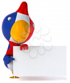 Royalty Free Clipart Image of a French Flag Bird With a Sign