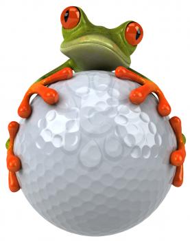 Royalty Free Clipart Image of a Frog and a Golf Ball