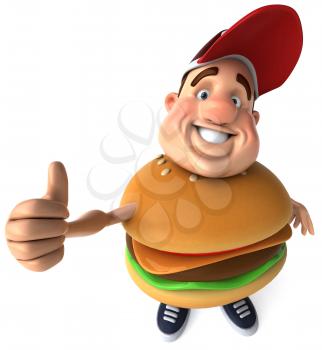Royalty Free Clipart Image of a Man With a Burger Belly Giving a Thumbs Up