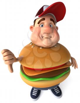 Royalty Free Clipart Image of a Man With a Burger Belly Giving a Thumbs Down