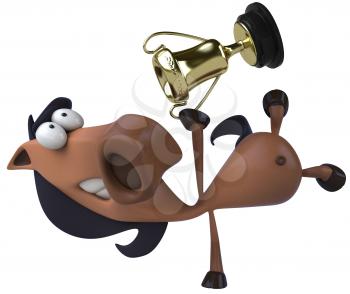 Royalty Free Clipart Image of a Horse Doing a Handstand With a Trophy