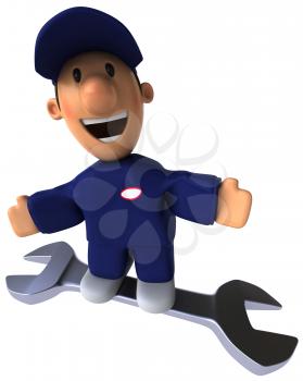 Royalty Free Clipart Image of a Mechanic on a Wrench
