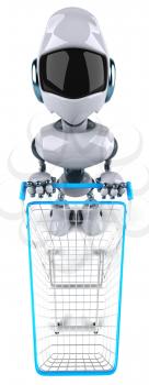 Royalty Free Clipart Image of a Robot With a Shopping Cart