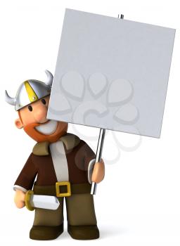 Royalty Free Clipart Image of a Viking With a Placard