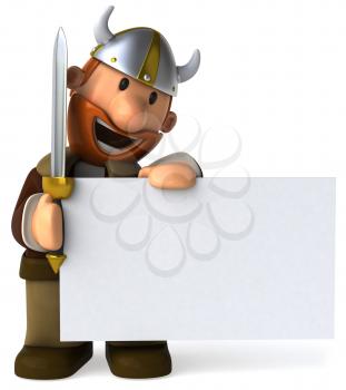 Royalty Free Clipart Image of a Viking With a Placard