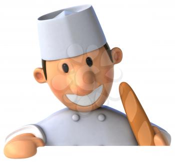 Royalty Free Clipart Image of a Baker With a Breadstick