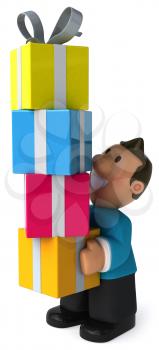 Royalty Free Clipart Image of a Man With a Pile of Gifts
