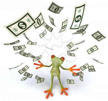 Royalty Free Clipart Image of a Frog Throwing Money