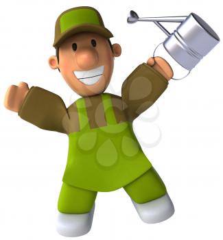 Royalty Free Clipart Image of a Happy Man With a Watering Can
